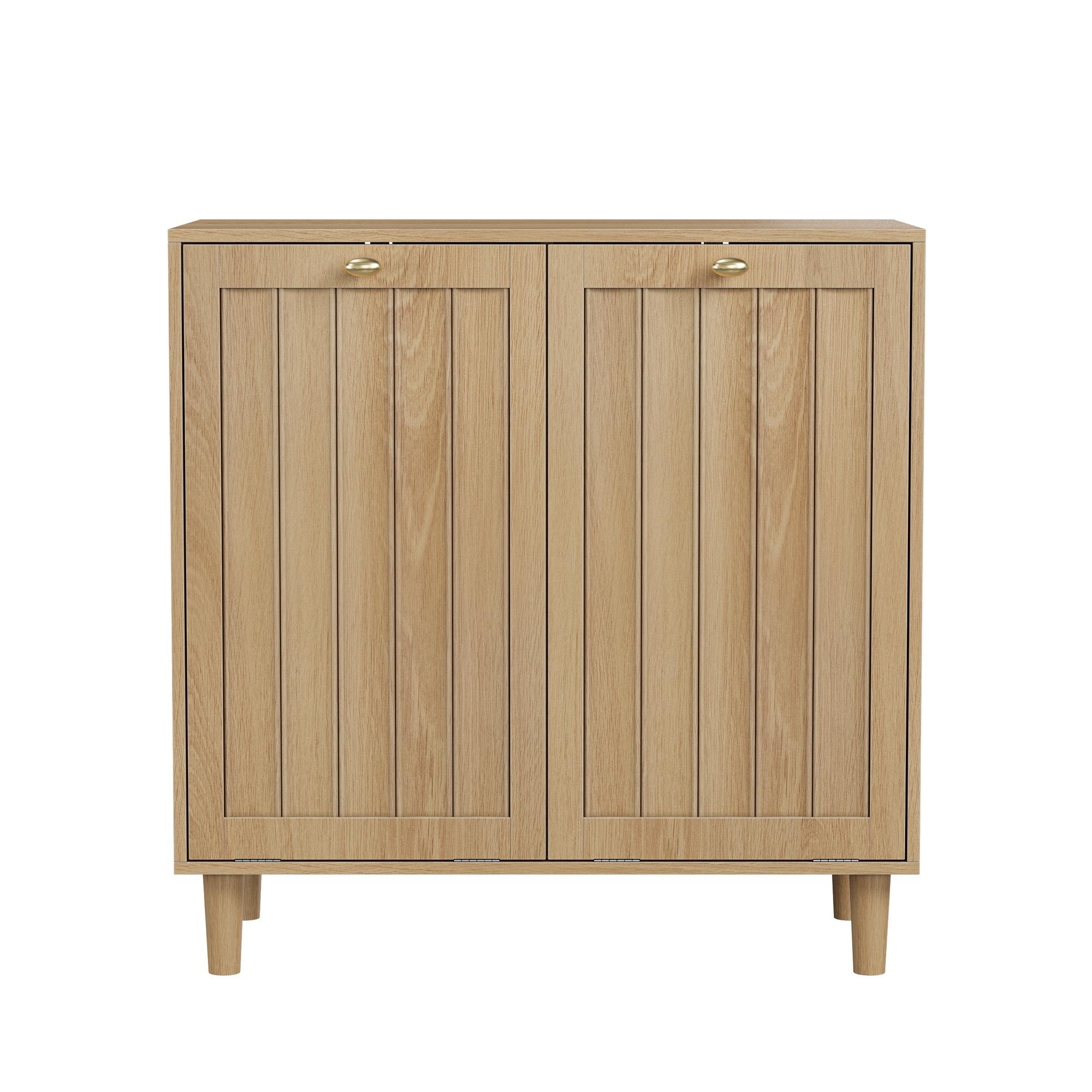 Sloping laundry basket with removable inner basket, concealed laundry basket, bathroom laundry storage cabinet, freestanding household storage rack, oak color