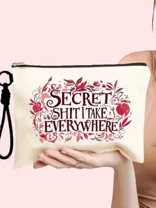 Travel Makeup Bag Set, Funny Floral Pattern Cosmetic Bag, Durable Canvas Material, Detachable Wrist Strap, Perfect for Travel and Daily Use