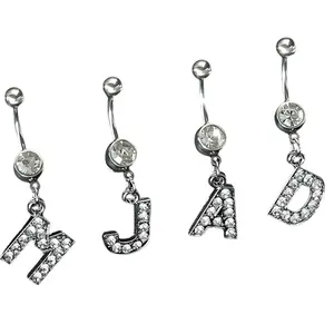 Gold-Plated Stainless Steel Letter Belly Button Ring – Cubic Zirconia Body Piercing Jewelry for Women Daily Wear, Girlfriend Accessories, Use on Special Occasions like Weddings, Festivals, Parties, Birthdays or Valentine’s Day, No Tarnish