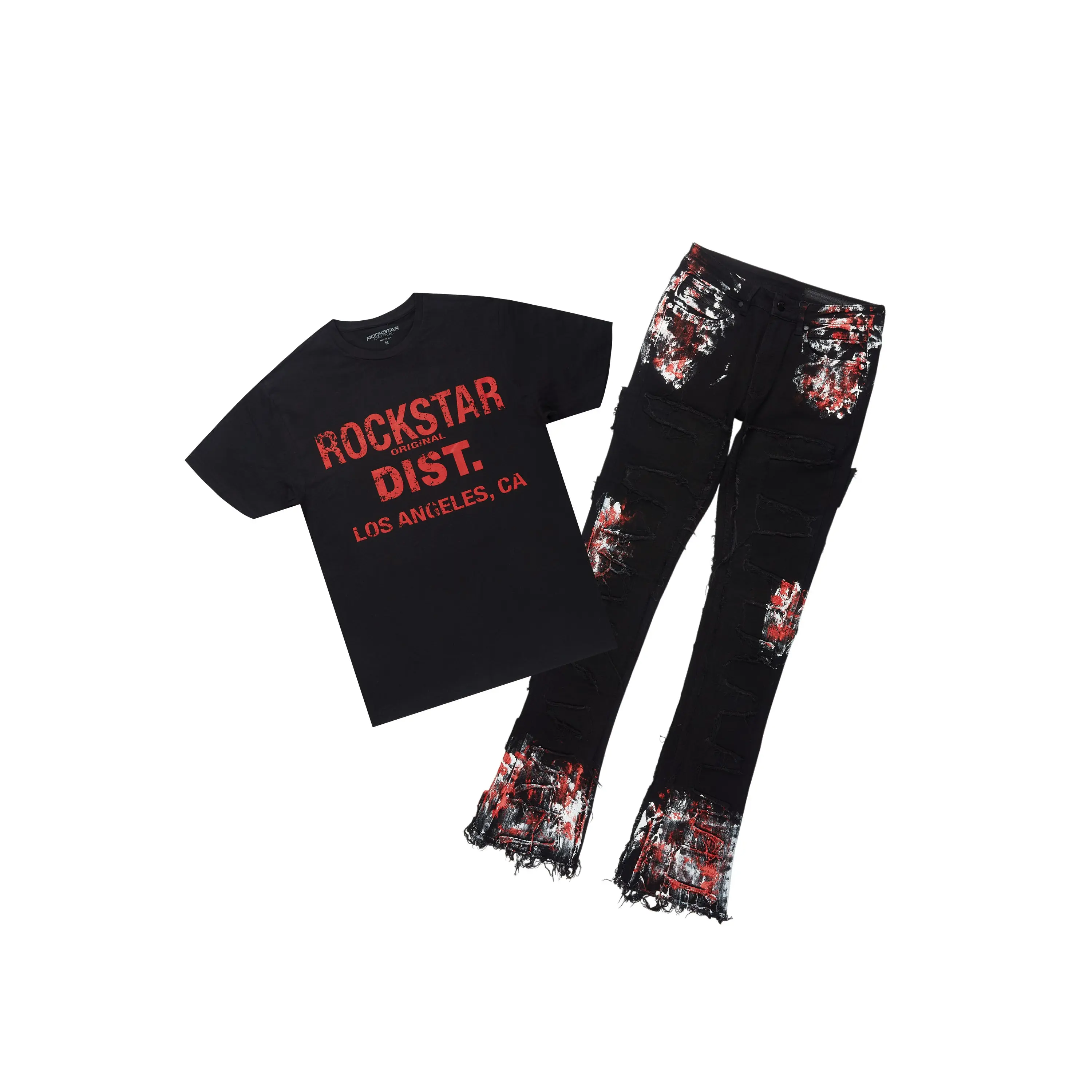 Saxon Black/Red T-Shirt/Stacked Flare Jean Set