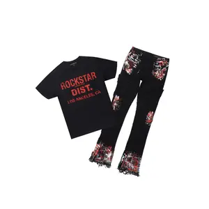 Saxon Black/Red T-Shirt/Stacked Flare Jean Set