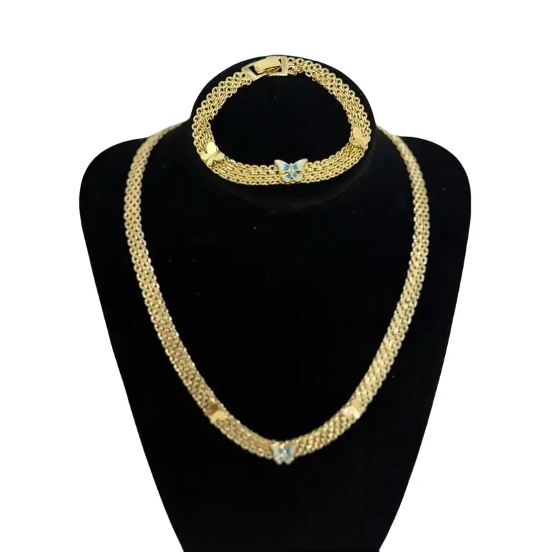 Set cadena 18” pulsera 7.5” de mariposa Tejido chino