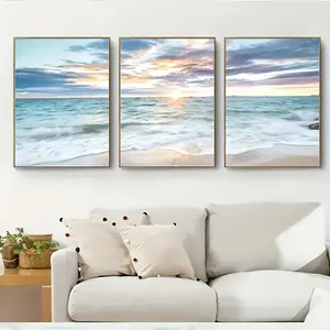 3pcs set of beach canvas prints, ocean scenery, nautical photos, coastal wave wall art posters, Modern abstract design, wall decorations without frames, Modern Home Decor