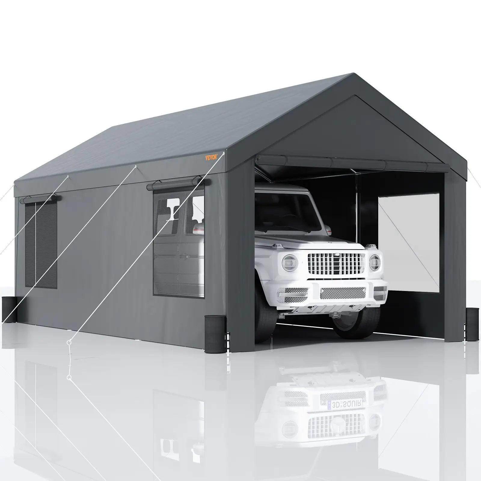 VEVOR Carport, Heavy Duty 12x20ft Car Canopy, Outdoor Garage Shelter with Removable Sidewalls, Roll-up Ventilated Windows & Door, UV Resistant Tarp fo