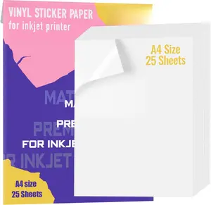 Printable Vinyl Sticker Paper for Inkjet Printer - 25 Matte White  Decal Paper Sheets - Dries Quickly and Holds Ink Beautifully
