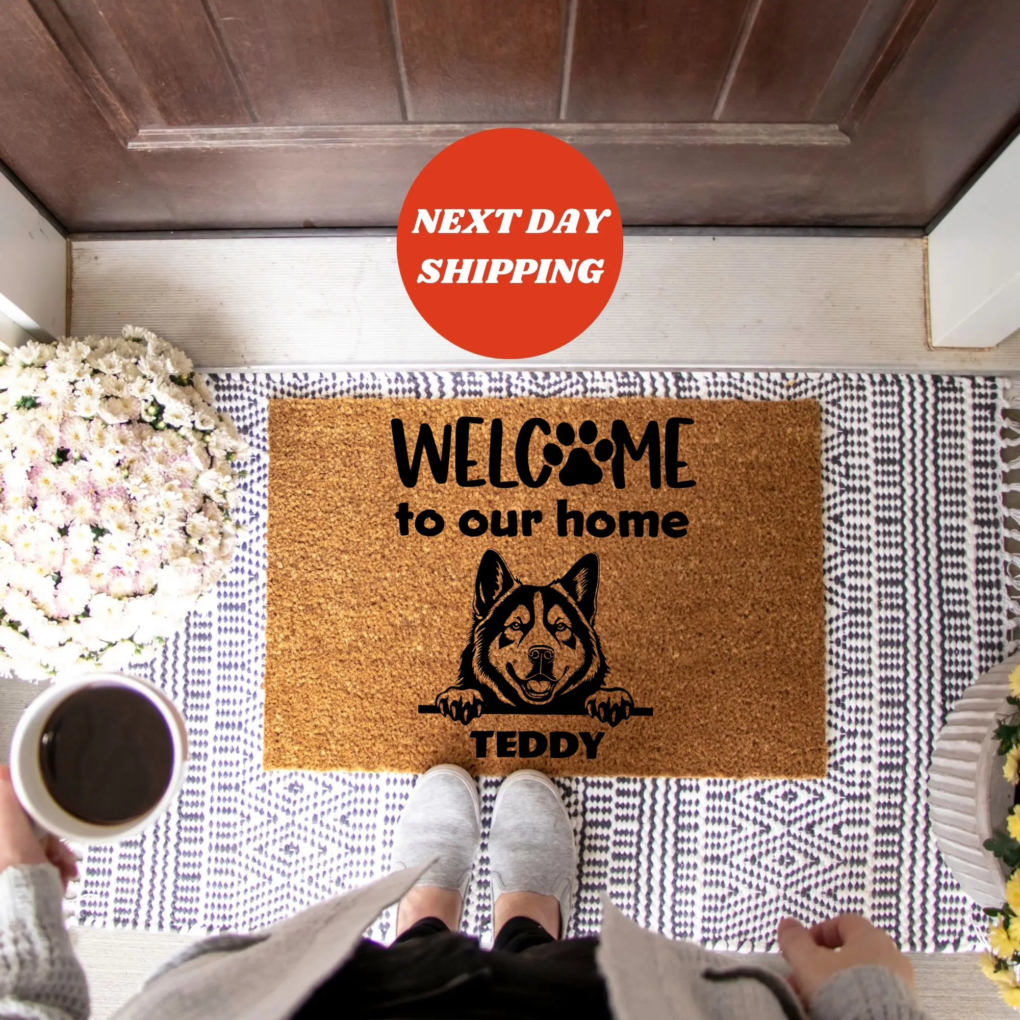 Welcome To Our Home Doormat, Personalized Dog Gift, Dog Welcome Mat, Housewarming Dog Gift, Custom Name Doormat, Dog Lover Gift, Home Gifts
