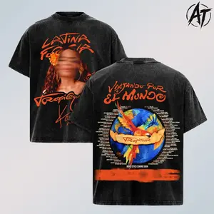 KarolG's Tropitour 2026 Shirt – Viajando Por El Mundo Vintage Washed Graphic T Shirt, Latin Pop Reggaeton Concert Merch Tee, Double Sided Oversized Heavyweight Cotton Streetwear, Retro Music Fan Apparel Gift for Men Women Hoodie Sweatshirt Option