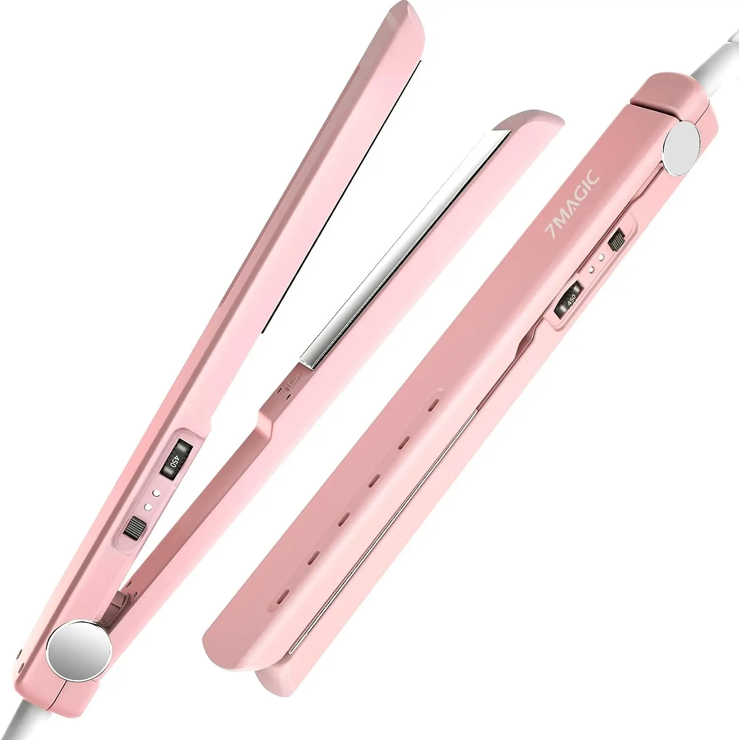 7MAGIC Titanium Flat Iron, 1" Nano Titanium Hair Straightener for All Hair Types, Flat Iron Hair Straightener with 5 Temp, 15s MCH Fast Heating Straightening Iron for Thick Hair, Dual Voltage