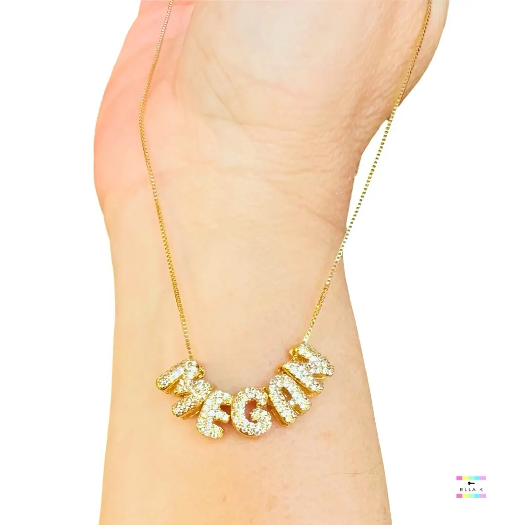 Custom Mini Bubble Letter Name Necklace / Micro Pavè Bubble Letter Name Necklace / Personalized Name Necklace