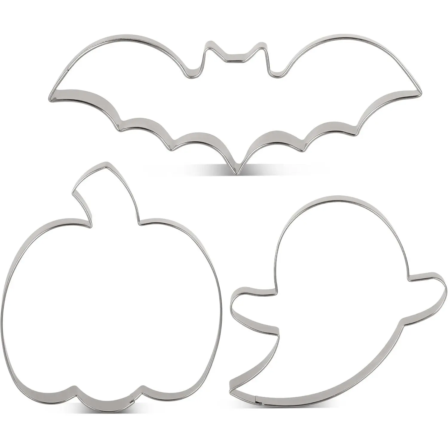 Stainless Steel Halloween Cookie Cutters Bakeware Set - 3-Pc Classic Smooth Pumpkin, Bat, Ghost Baking Utensils