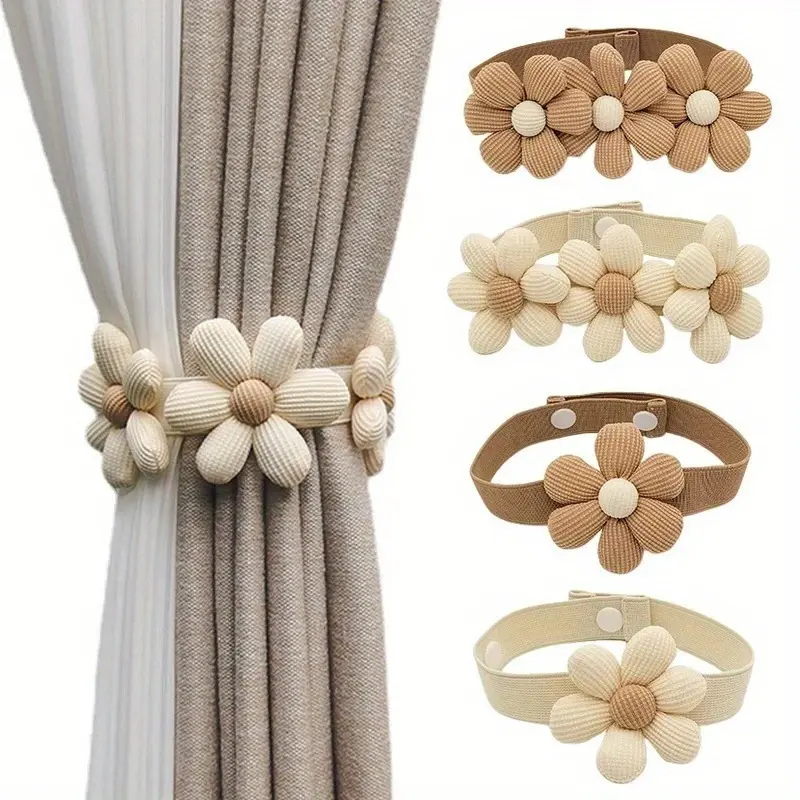 1pc Modern and minimalist flower curtains with lace up and elastic band, curtain lock buckle, curtain rope clip, home decoration