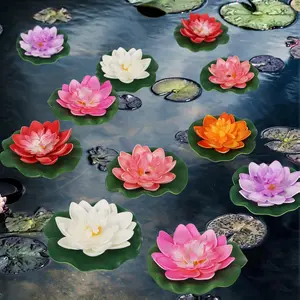 12 Pcs Artificial Floating Foam Lotus Flower with Water Lily Pad, Lifelike Ornanment Home Garden Pond Decor Indian Decorations Return Gifts