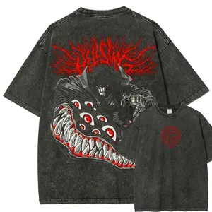 Hellsing Anime Washed T Shirt, Alucard Vampire Graphic Tee, Top Menswear, Cotton Tee Shirt Casual Streetwear