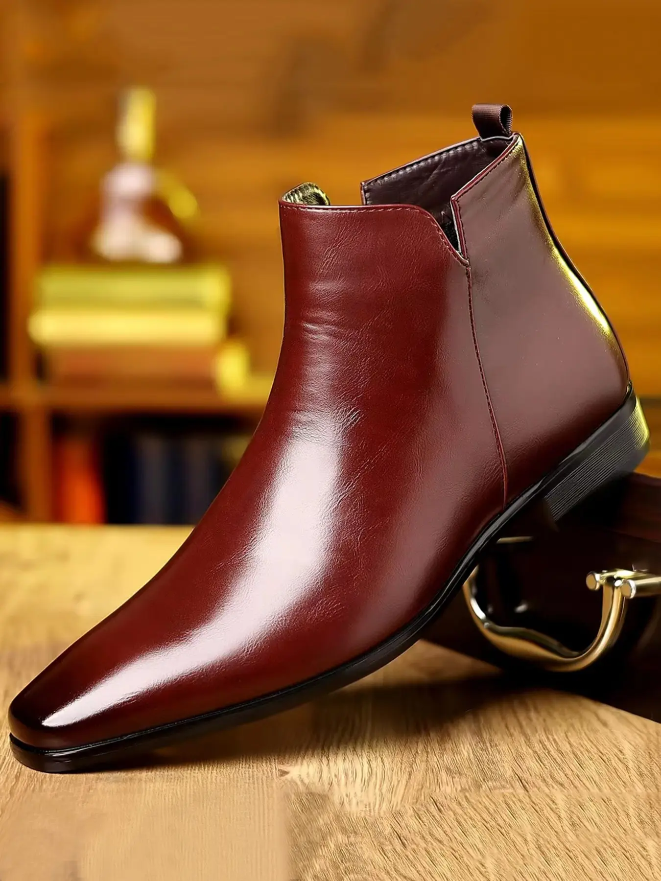 Men's Casual Boots Daily Wear, Pull On Boot, PU Leather Upper, Rubber Sole, Comfortable and Stylish, Perfect for Everyday Use, Footwear
