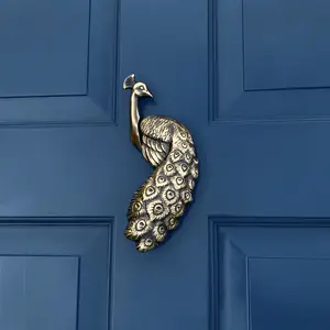 Peacock Door Knocker by Michael Healy - Handcrafted, Easy Install, Solid Cast Brass or Matte Black Cast Iron