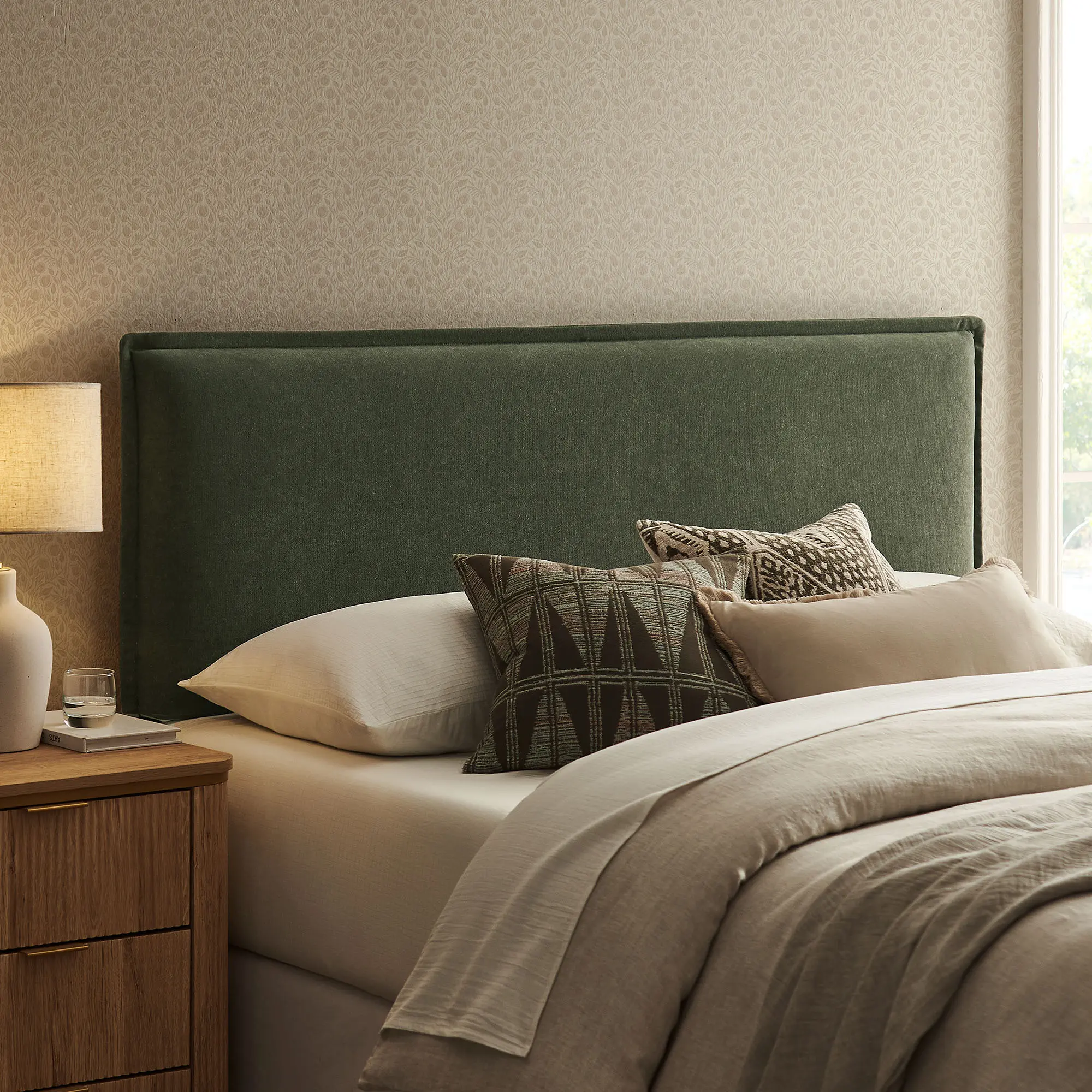 Camille Upholstered Linen Blend Full Size Headboard in Sage
