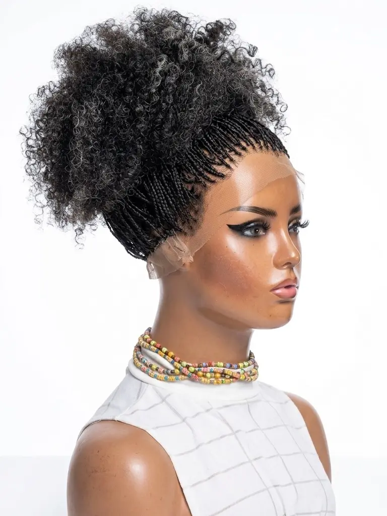the braid wig co.18" 100% human hair pixie wet and curly human hair micro hd  full lace braid wig