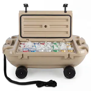 VEVOR Floating Cooler, 40 QT Floating Ice Chest with Dry Storage, Wheels & Tow Rope, Premium LLDPE Amphibious Drink Cooler for Water & Land, Stable Cruiser on Lake, River, Pool, Beach, Kayak, Apricot