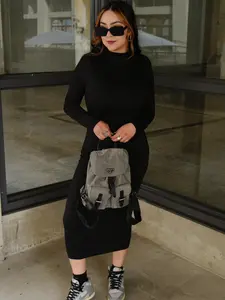 Soft and Stretchy Hourglass Black Midi Dress