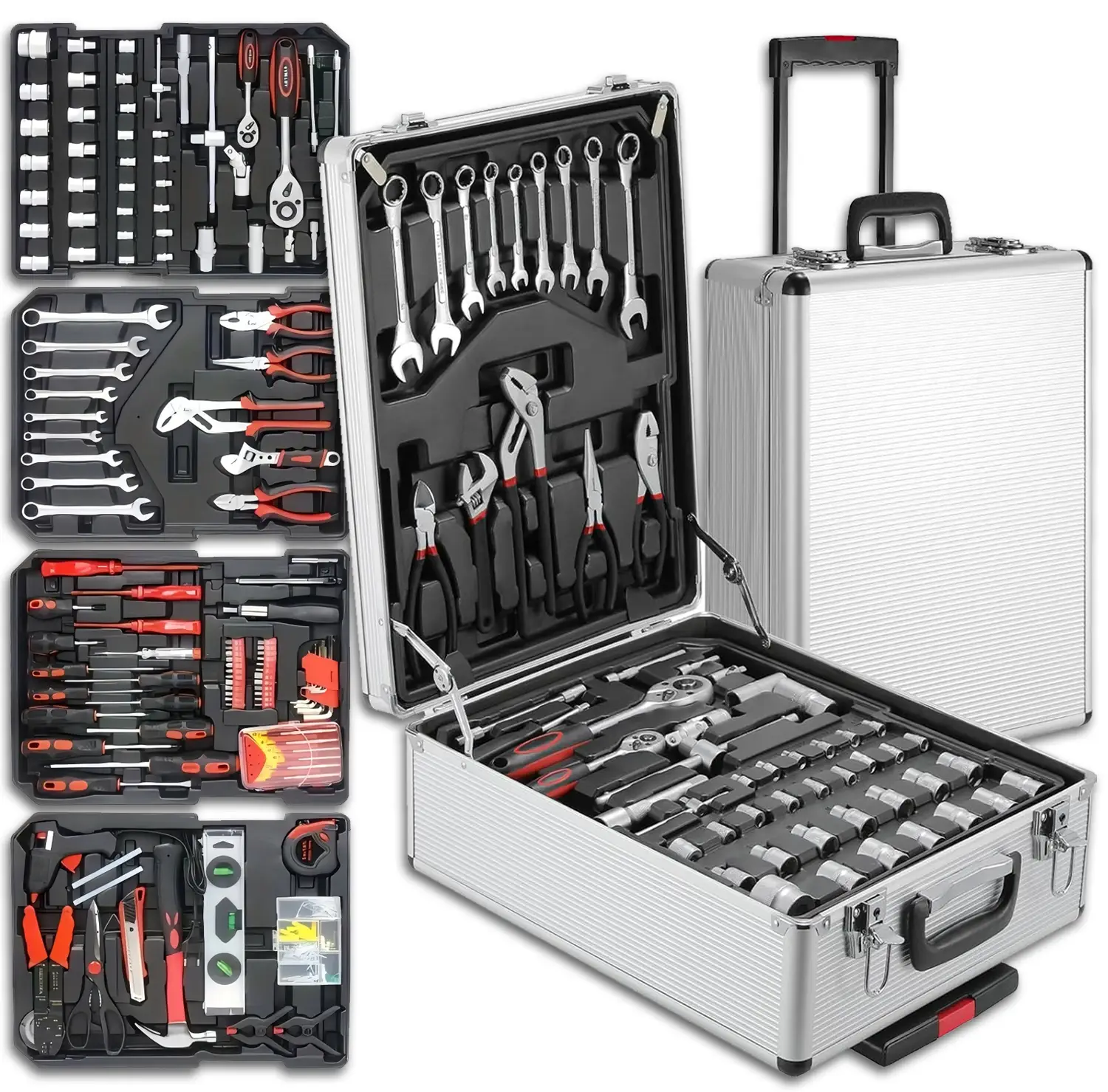 187PCS Large Capacity Metal Hand Toolbox, The Ultimate Home Repair Master Set - Comprehensive Toolbox, With 4 Drawers, General Household Toolkit, Simp