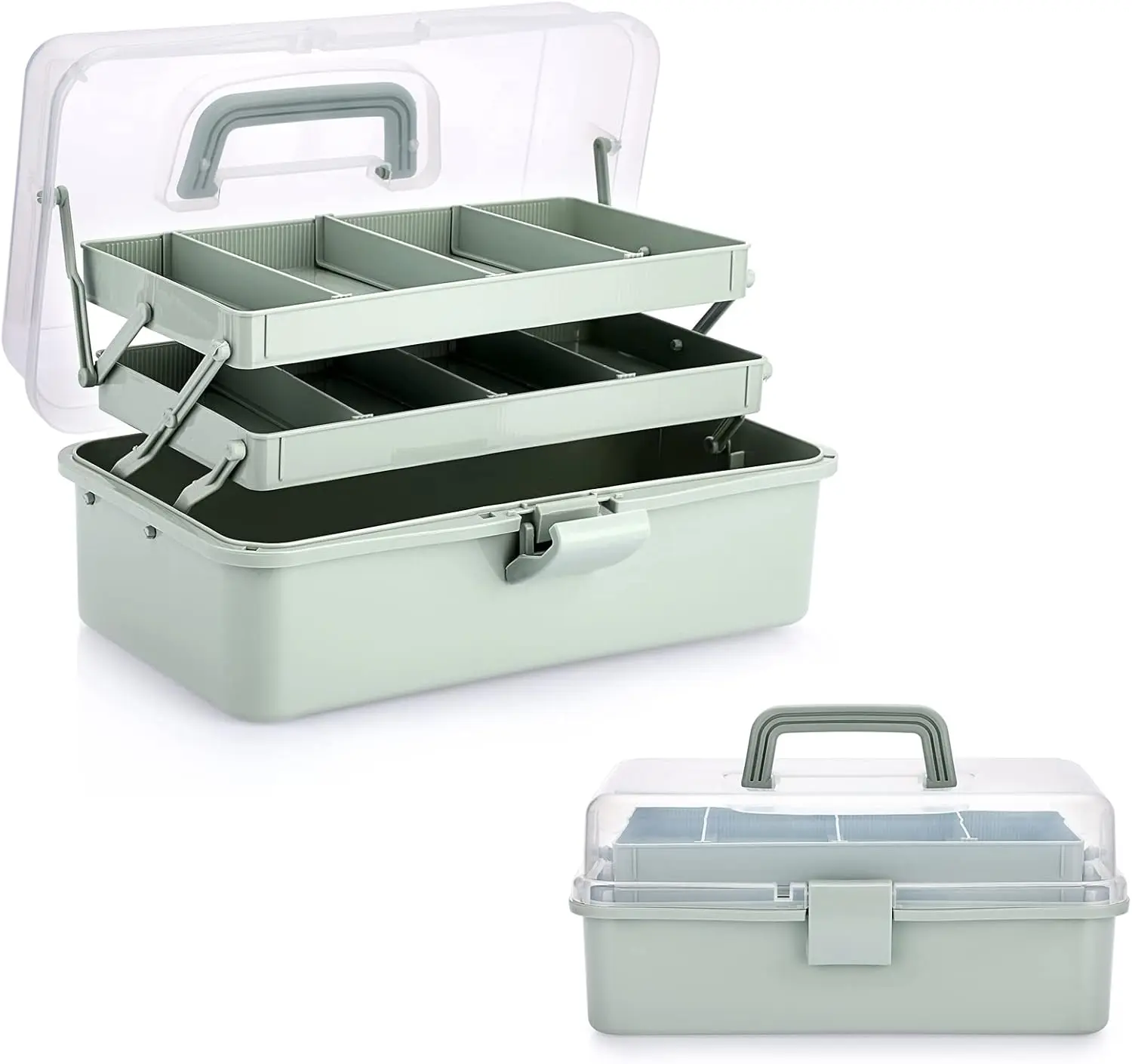 3-Layer Plastic Dividing Storage Craft Organizer with Adjustable Spacers and Portable Handled Multipurpose Home Utility Box for Medicine, Sewing and Art Supply