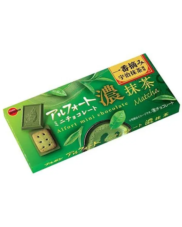 Bourbon Alfort Mini Rich Matcha Chocolate, 60g - Wheat Flour, Shortening-Infused Adult Snack with Allergy Notes, Late Night Snack Option