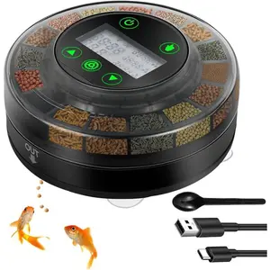 Automatic Fish Feeder for Aquarium - Auto Fish Food Dispenser for Fish Turtle Tank with USB Cable & LCD Display, Timer Fish Feeder for Vacation Weekend Holiday, with Fish Feeder Spoon