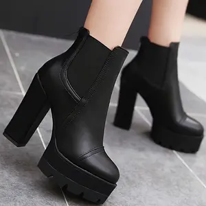 Elegant Women's Mid-Calf Boots with Chunky Heel - Versatile Fashion, Round Toe, Side Zipper, Faux Cover