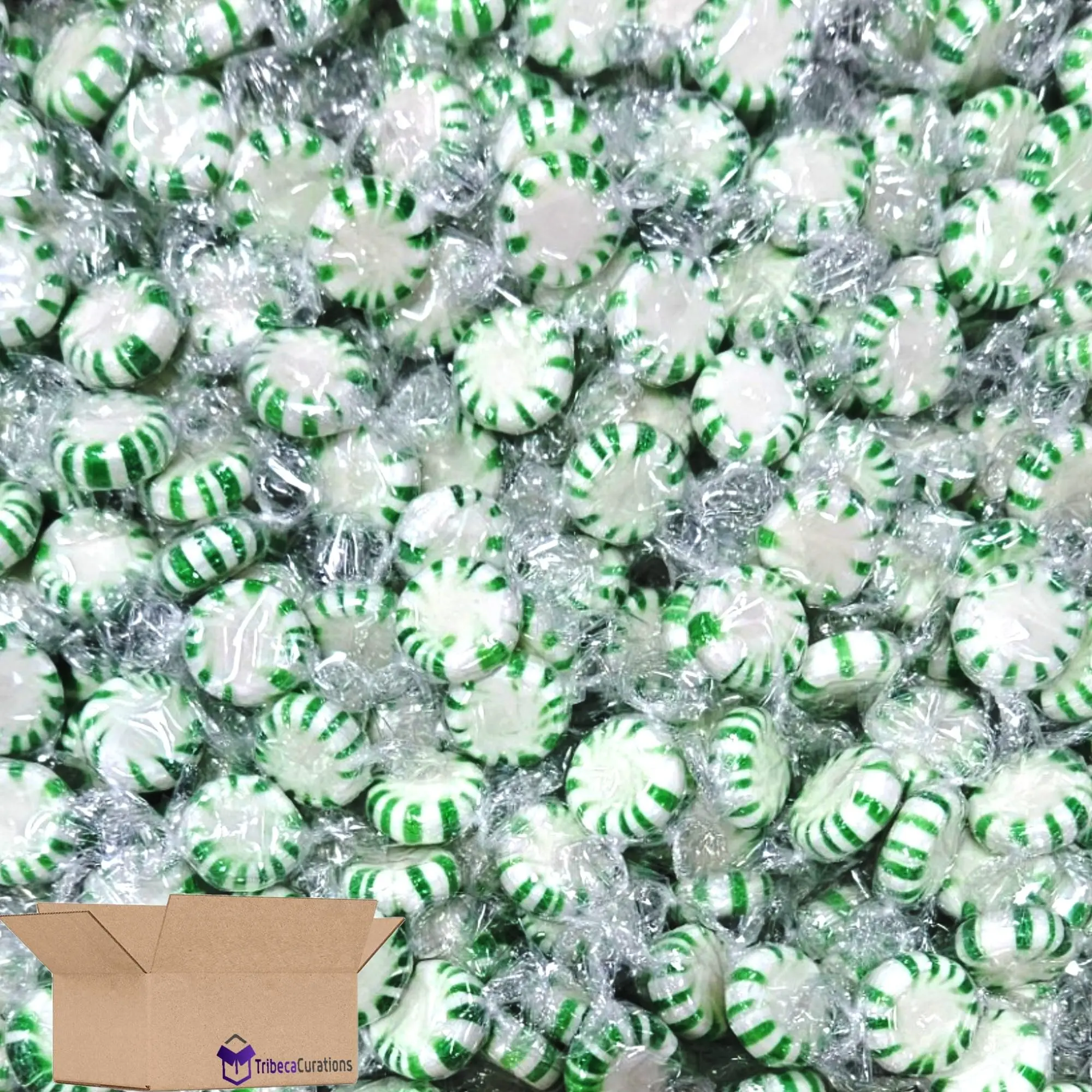 Green & White Individually Wrapped Spearmint Starlight Mints Bulk 6 Pounds