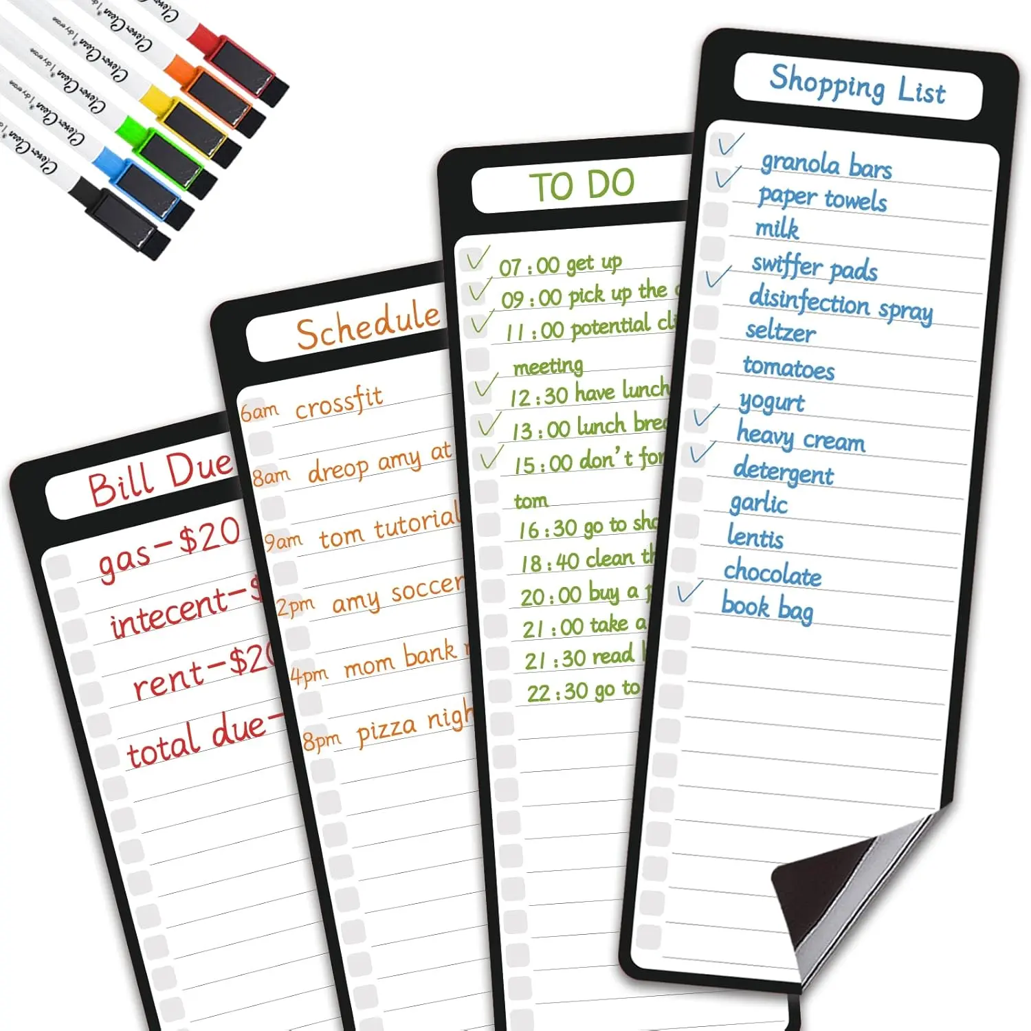 Magnetic Dry Erase Planner List Board - 4"x12" Multifunctional Fridge Board, 6 Extra Fine Point Markers Included, Shipped Flat