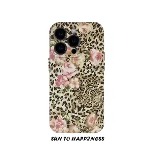 pink flowers leopard phone case for use with iPhone 17 air 16 Pro max 15 plus 14 Pro 13/12/11 sublimation high - definition pattern aesthetic phone case murah hard shell design
