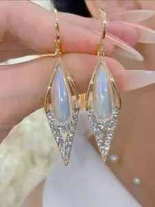 2026 New Fashion Elegant Mermaid Rhombus Zircon Earrings, High-End Light Luxury Long Drop Earrings, Versatile Jewelry Accessory, Shining Earrings