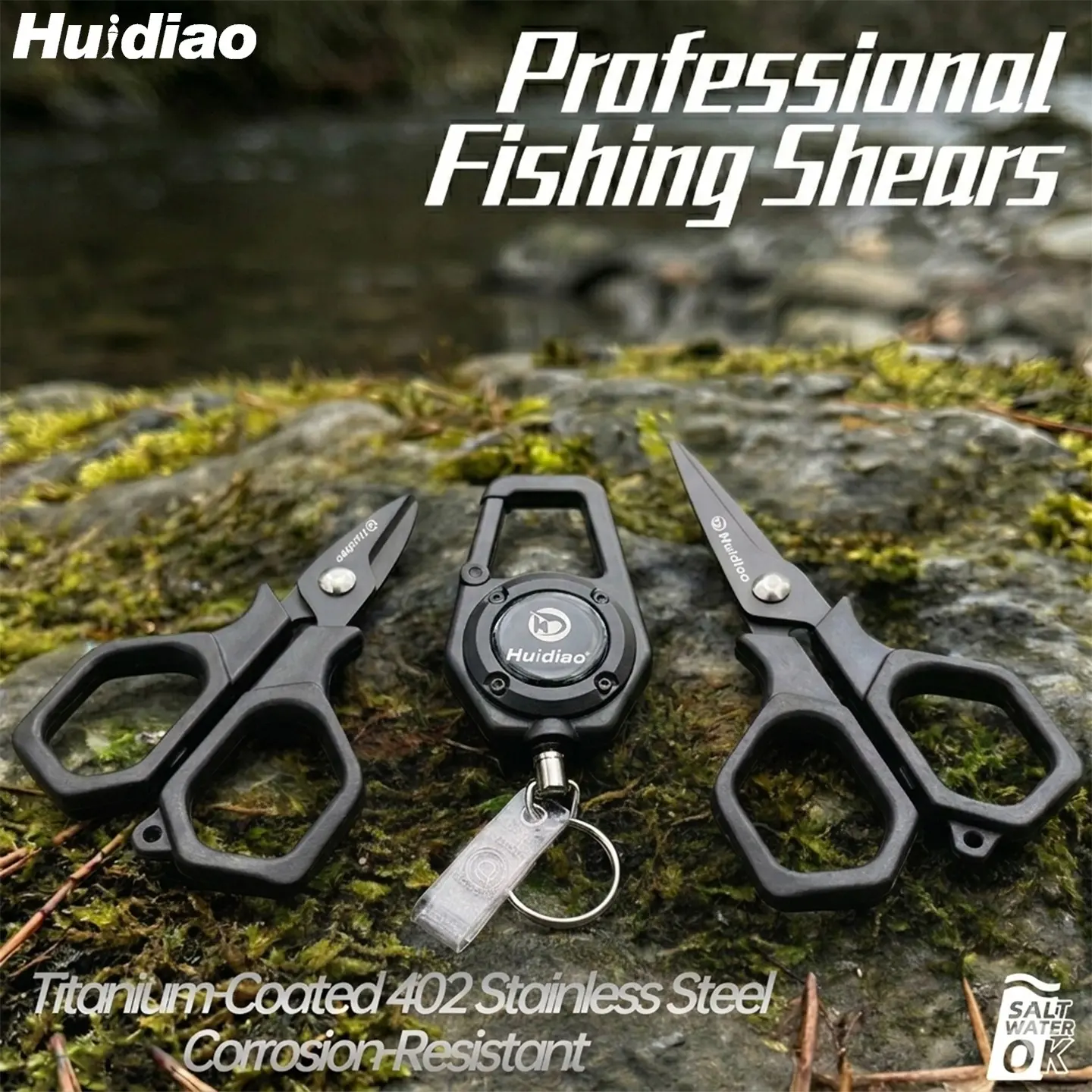 Huidiao Stainless Steel Fishing Scissors with Heavy-Duty Retractable Lanyard Sharp Cutter for Braided & PE Line Portable Anti-Lost Fishing Gear Fishing Supplies