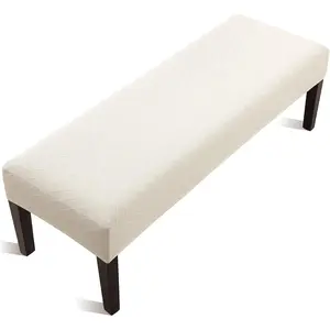 Stretch Dining Bench Cover - Anti-Dust Removable Bench Slipcover Washable Seat Cushion Protector for Bedroom,, Hotel, Banquet (Beige)