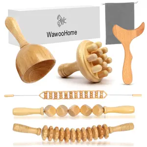 6 Counts Wooden Massager Tool, Professional Wooden Massage Set, ,Back Massager, Neck Massager Body Care Tool, Relieving Muscle Pain Body Lymphatic Drainage Massager Anti-Cellulite