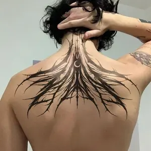 1pcs Dark Moon Striped Herbal Juice Tattoo Sticker Fake Tattoo for Men and Women Gothic Sexy Back Waterproof Durable Temporary Tattoo Halloween Party Gift Y2K