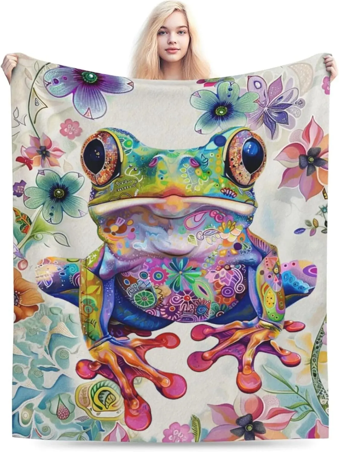 Frog Fleece Throw Blanket, Super Soft Warm Fuzzy Plush, 40"x50" Vibrant Printed, Kids' Room Decor Gift for Children