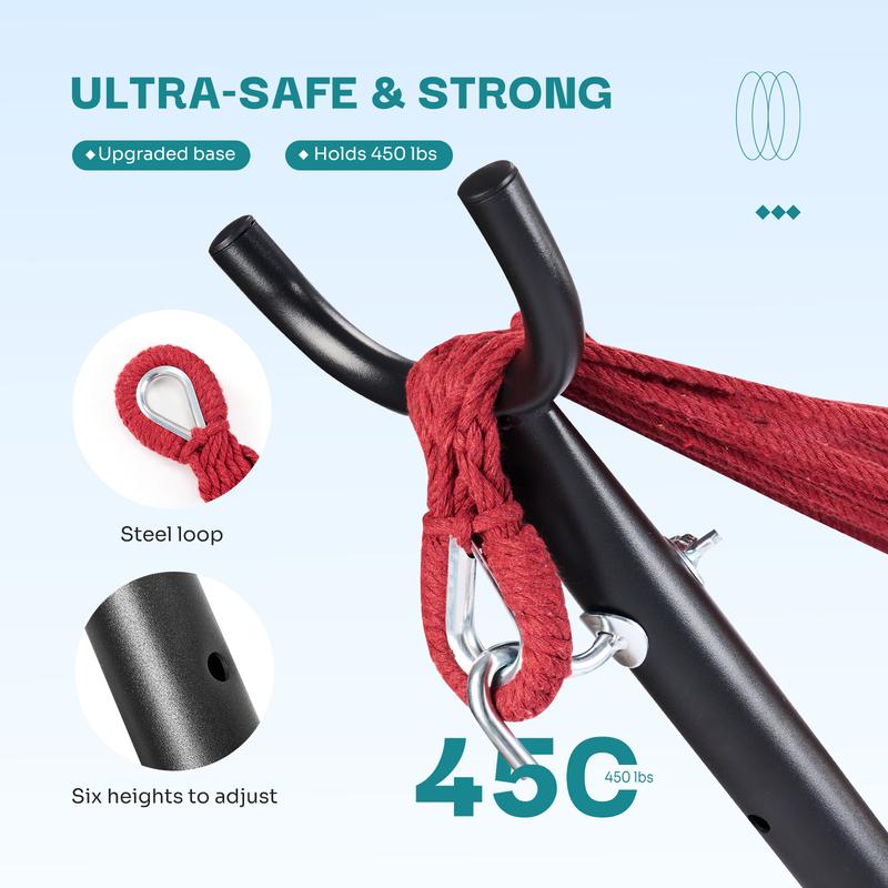 Double Hammock with Space Saving Steel Stand Heavy Duty 2 Person Standing Hammocks 450lb Capacity for Outside Garden Yard with Portable Carrying Bag