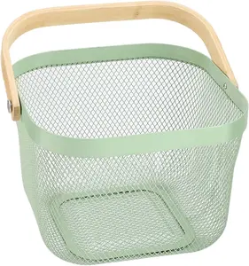 Metal Mesh Steel Basket, Storage Organizer Basket Multi-functional Hanging Kitchen Basket Fruit Basket Bin with  Handle, 9.84 x 10.2 x 7 inch, Mint Green