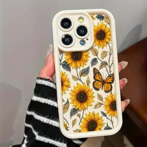 Sunflower and Butterfly Floral Phone cases Case Compatible with iPhone 17 Pro Max 16 16e 15 14 Plus 13 12 Mini 11 Air X XS Pattern TPU Lens Protection Durable Soft Cover Valentine's Day Gift 2D printing