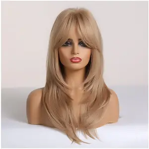 Long Strawberry Blonde Layered Wig with Bangs - Ash Blonde (21 Inches)