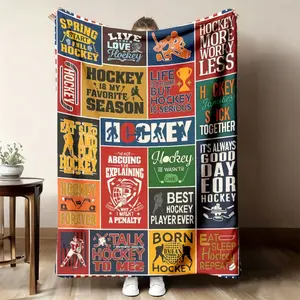 2026 New Preppy Style Hockey Throw Blanket - 1pc Polyester Digital Print, Lightweight All-Season, Team Spirit-Themed, Ideal Gift for Hockey Fans