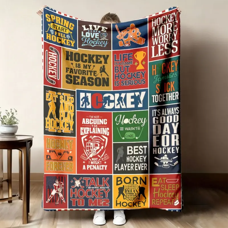 2026 New Preppy Style Hockey Throw Blanket - 1pc Polyester Digital Print, Lightweight All-Season Team-Themed Blanket, Ideal Gift for Hockey Fans, Team-Themed Blankets