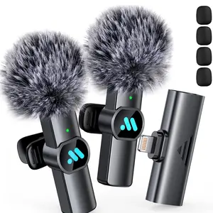 Leettus 2pcs Lavalier Wireless Microphone for iPhone iPad, Wireless Microphone for Video Recording, Game Live Streaming, Interviews, Smartphone Noise Compact Audio