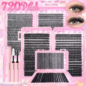 DIY Lash Extension Kit Clusters Individual Eyelashes Kit 9-16mm with Bond and Seal Wispy Natural Mange Lashes