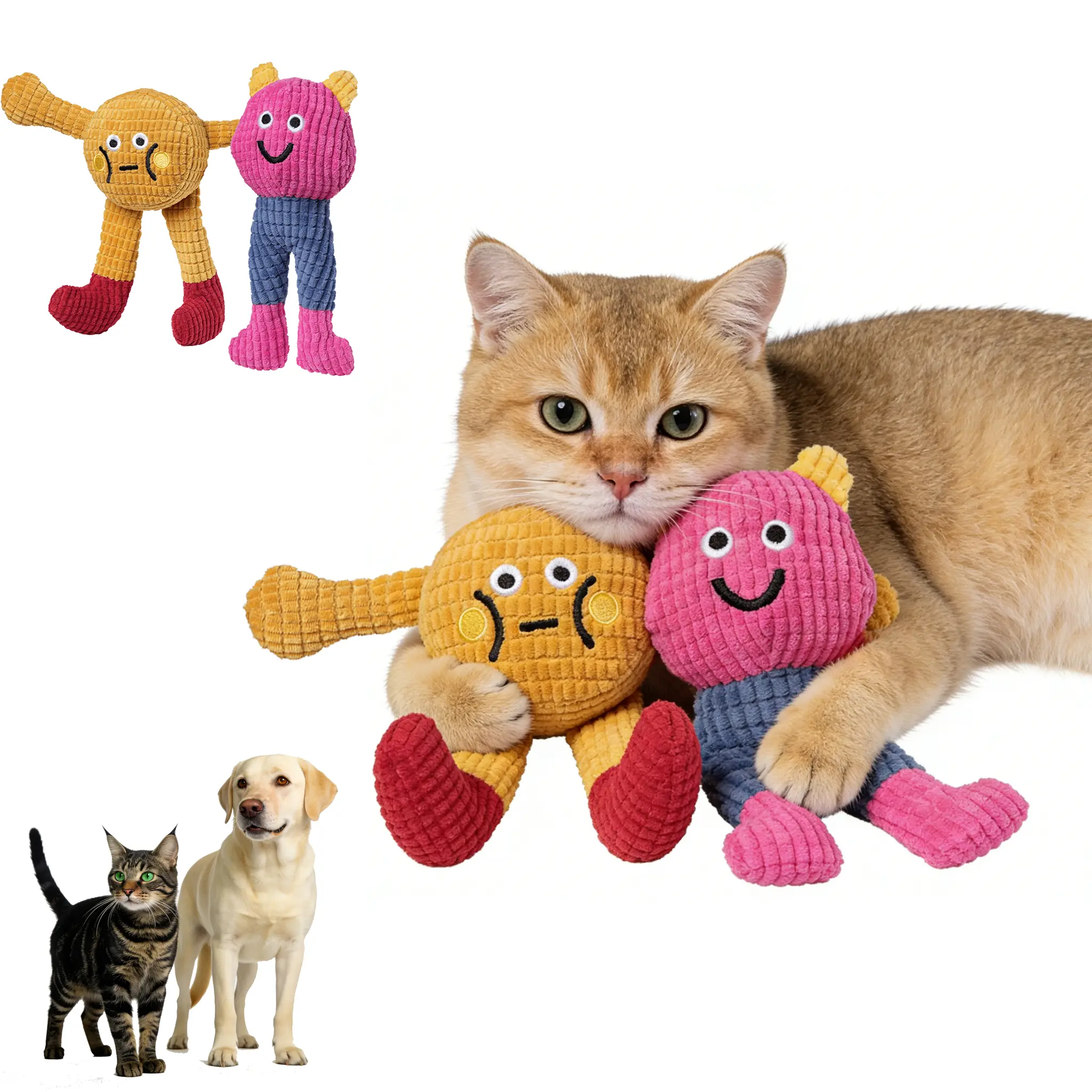 Kawiwi 2Pcs Interactive Plush Cat & Dog Companion Toys - Soft Plush with Built-in Squeaker, Catnip, Crinkle Paper, Durable, Safe, Cute - Keeps Small & Medium Pets Entertained, Interactive Plush Toys