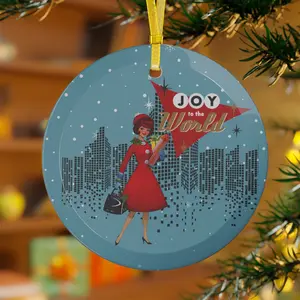 Mid Century Modern Kitschy Christmas Gal, Vintage Joy to the World Glass Ornaments - Holiday Decor for Christmas & Celebrations