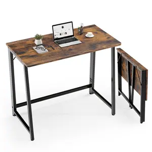 31.5 Inch Foldable Computer Desk with Rustic Wooden Tabletop & Heavy-Duty Metal Frame, Compact Portable Writing Desk for Home Office, Small Spaces, Apartment & Dorm, Easy No-Assembly Folding Design, Sturdy & Durable Workstation for Laptop