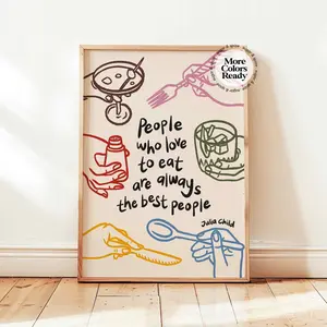 Retro Dopamine Wall Decor, Colorful Food Poster, Whimsical Kitchen Julia Child Print, People Who Love to Eat Art, Room Decor, Unframed