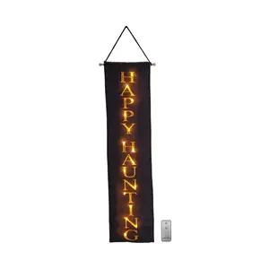 LumaBase Battery Operated LED Lighted Wall Banner-Happy Haunt